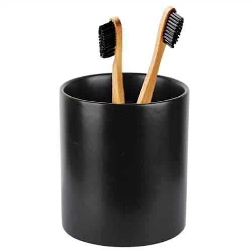Image of Ceramic Toothbrush Holder, Matte Black Bathroom Tumbler Cup, Multi-Use Ceramic Storage Cup for Toothbrushes, Toothpaste, Makeup Brushes & Bathroom Accessories(Black )