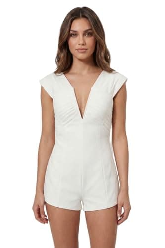Image of Misspap Pleated Shoulder Bardot Tailored Playsuit, 16, Ivory