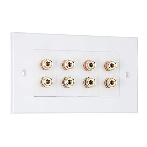 Image of iSynq 4 Channel Speaker Faceplate/Wall Outlet - Red & Black, Gold Plated Binding Post Connectors - Accepts Banana Plugs & Speaker Cable