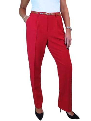 Image of Paulo Due Smart Tailored Fit Pleated Trousers for Women UK Ladies Formal Office Trouser Lightweight Work Pants Red 8-22 (8)