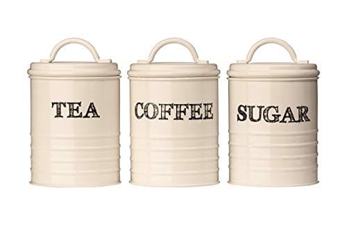 Image of Premier Housewares Sketch Tea/Coffee/Sugar Canisters - Set of 3, Cream, Beige