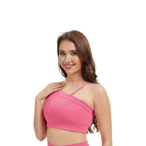 Image of Silverwind Women's Abstract Printed Multi-Layered Asymmetric Sports Bra-Jam Red