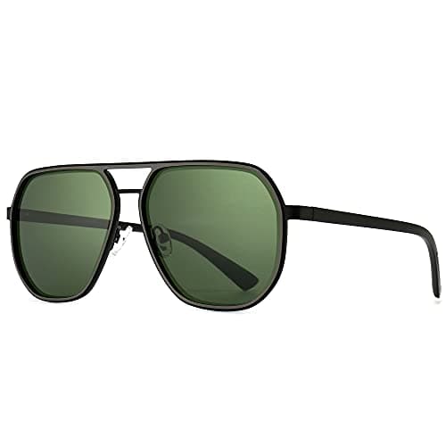 Image of SUNGAIT Polygon Sunglasses for Men Polarized Trendy Square Sun Glasses Retro Pilot Shades UV400 Protection (Gunmetal Frame/Sliver Rim/Green Lens, 60)