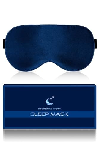 Image of Aosun Silk Sleep Mask, 22-Momme 100% Pure Mulberry Silk Light-Blocking Eye Mask with Adjustable Strap, Hypoallergenic, Gifts for Women and Men (Blue)