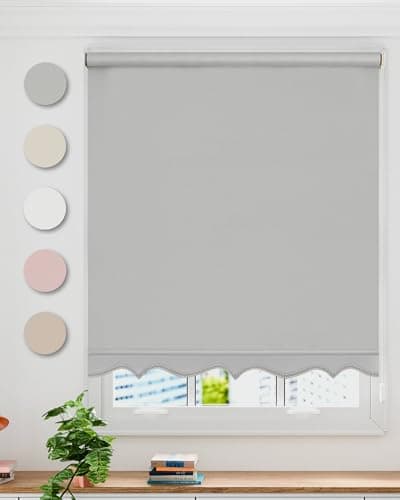 Image of Emma Barclay Scalloped Roller Blind - Child Safe Blind with Adjustable Cord and Scalloped Edge Detailing in Grey - Width 90 x Drop 165cm