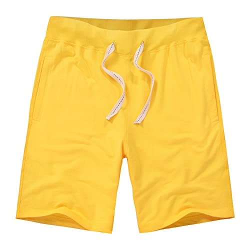 Image of AMY COULEE Men's Casual Classic Shorts Athletic Cotton Sweat Shorts with Drawstring, Yellow, Large