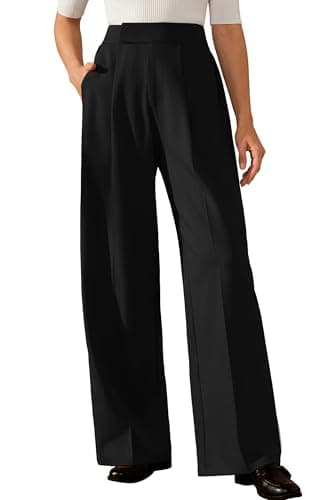 Image of Arach&Cloz Women's Wide Leg Pants Wrinkle-Free Pleated Business Casual Work Dress Pant Trousers Slacks with Pockets Regular Length Black L