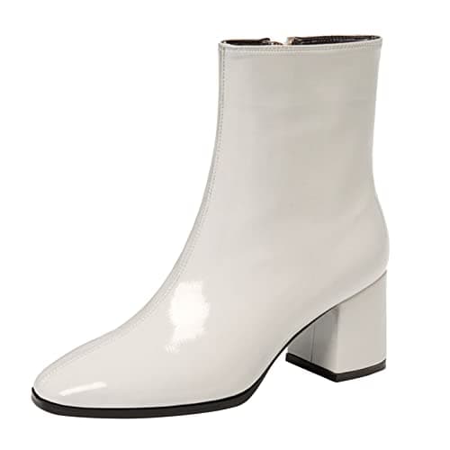 Image of Yunyahe Winter Shoes Women's Boots Side Chunky Plus Women's Ankle Size Leather Boots High-Heeled Zipper Fashion Women's Boots with Heel, White, 6 UK