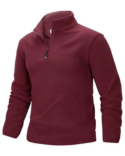 Image of 33,000ft Men's Fleece Pullover Warm Half Zip Microfleece Jacket Lightweight Outdoor Sweatshirt Thermal Top with 2 Pockets for Autumn Winter, Hiking, Work, Red M