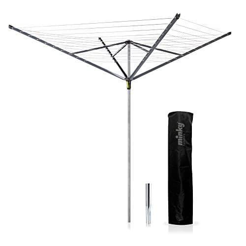 Image of Minky Heavy Duty Easy Breeze 50m 4 Arm Rotary Airer Washing Line with Stay Taut Lines, Cover and Metal Soil Spike