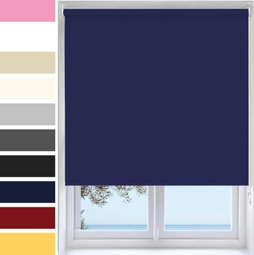 Image of Ev Dekor Roller Blinds - Blue | Navy 114 Width 165 cm Drop, Thermal Blackout Roller Blind Insulated UV Protection Child Safe Premium Fabric Home Office Window Blinds