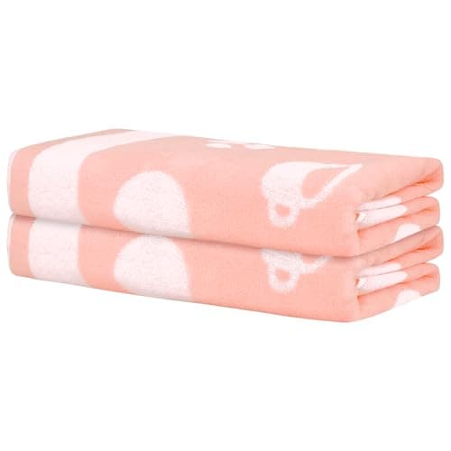 Image of Uxcell Cotton 2 Piece Bath Towel Set, Highly Absorbent and Quick Dry Cartoon Pattern Towels for Bathroom Pink_1 70cm x 140cm