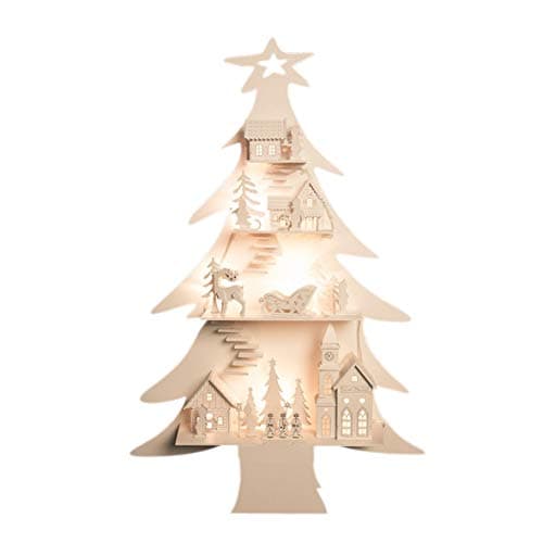 Image of The Christmas Workshop 81310 LED Wooden Christmas Tree Village / 8 Warm White LED Lights / Indoor Christmas Decoration / Battery Operated / 60cm x 40cm x 8.5cm