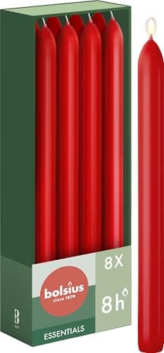 Image of Bolsius Tapered Dinner Candles – Red – 8-Pack – 23 cm – Long Burning Time of 8 Hours – Unscented – Includes Natural Vegan Wax – Without Palm Oil