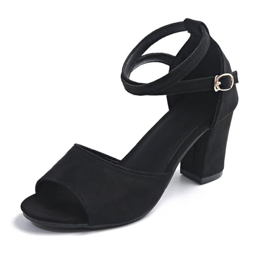 Image of Womens Sandals High Heels Chunky Platform for Women Ankle Strap Comfy Open Toe Block Heeled Party Prom Wedding Dress (Black, 7.5) Beach Holiday