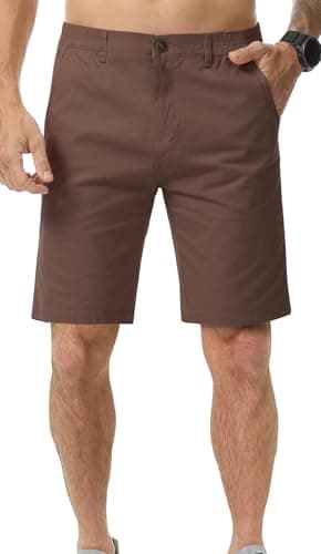 Image of Zetieny Mens Shorts Slim Fit Chino Short for Men UK Summer Casual Half Pants Cotton Shorts with Pockets Brown