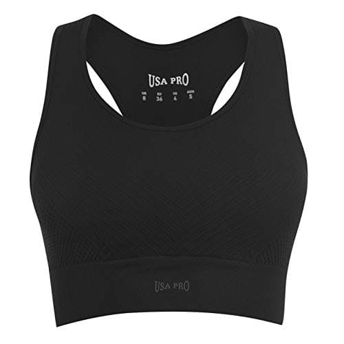 Image of USA Pro Womens Seamless Crop Top Spaghetti Straps Gym Elastic Sports Training Black 16 (XL)
