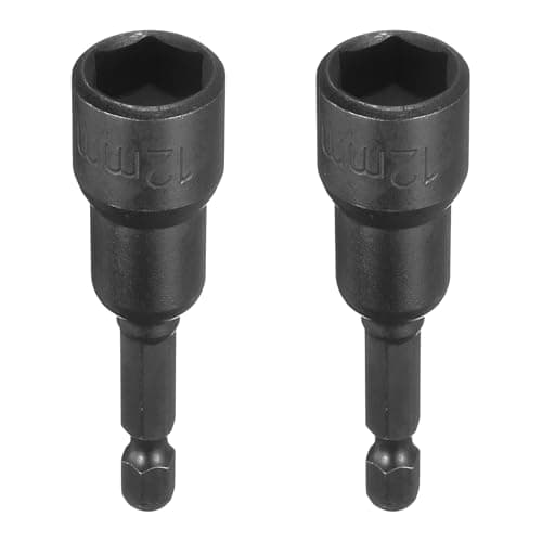 Image of sourcing map 2pcs Magnetic Nut Driver 12mm Hex Drive Socket CR-V Steel Power Screw Drill Bits Socket Wrench Tools with 1/4" Quick Change Hex Shank for Power Drills Impact Drivers, Black