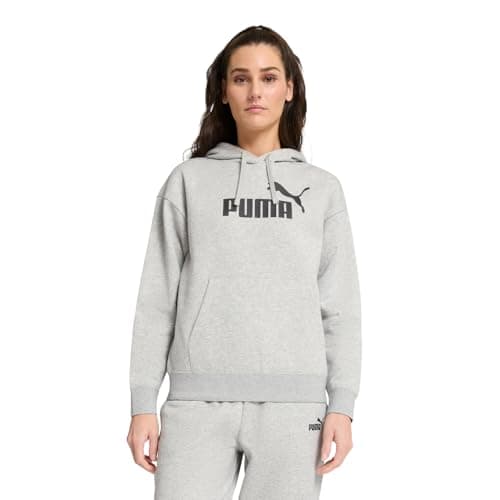 Image of PUMA Women's Essentials Logo Fleece Hoodie (Available in Plus Sizes) Hooded Sweatshirt, Light Gray Heather Ss25, Large
