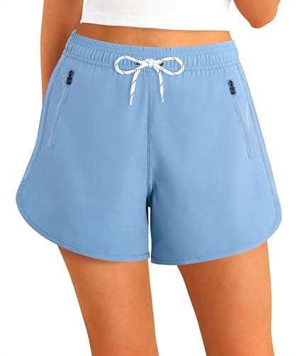 Image of APTRO Women Swim Shorts Board Swimming Surf Beach Shorts Bikini Bottoms Quick Dry Ladies Sport Running Shorts Zip Pockets Blue L