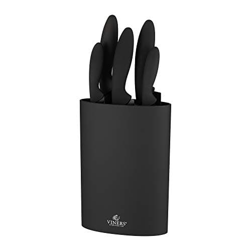 Image of Viners Assure 5 Piece Knife Set with Stylish Soft Touch Universal Block Stainless Steel Blades with Squared Tips for Safety, Non-Stick Coating, Rust-Resistant, Ideal for Everyday Food Prep