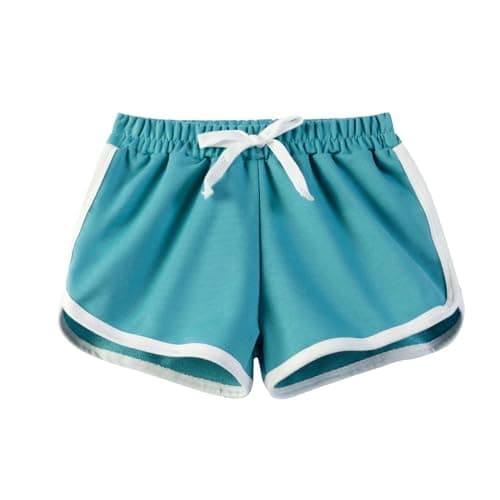 Image of Girls Sports Shorts Baggy Athletic Tracksuit for Teen Girls Wide Leg Biker Sweatpants for Kids Elastic Waist Bottoms with Drawstring School Cute Short Pants (Green, 9-10 Years)