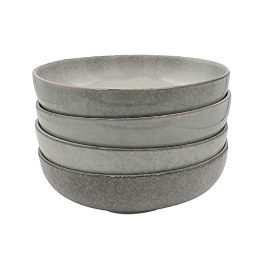 Image of Cooks Professional Set of 4 Nordic Pasta Bowls with Reactive Glaze | 20cm Large Modern Stylish Ceramic Stoneware Salad Bowls | Microwave, Dishwasher, Oven & Freezer Safe Dinnerware | Grey