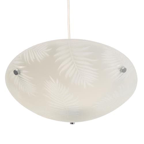 Image of Areca Leaf Glass Ceiling Uplighter Pendant Shade - White & Clear - Easy Fit - Modern