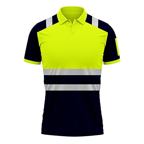 Image of Mens New Hi Vis High Visibility Safety Work Wear Short Sleeve 2 Tone Contrast Polo Shirts Top S-2XL Yellow Navy