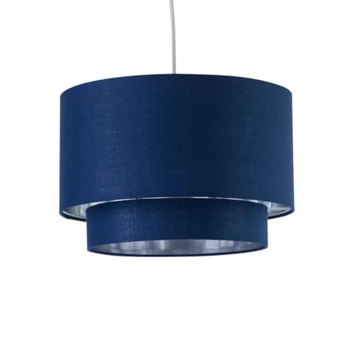 Image of firstchoicelighting Navy Blue Ceiling Light Shade, Easy Fit Pendant Shade, Metallic Silver Inner, Diameter 38cm