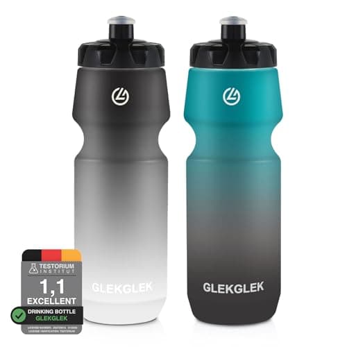 Image of GLEKGLEK Squeeze Sports Water Bottle 750ml BPA Free, Leak Proof Drinks Bottle, Dishwasher Safe, for Exercise, Hiking, Cycling, Football (Black White/Green Black)