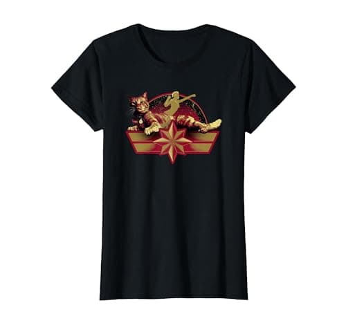 Image of Marvel Captain Marvel Star Symbol and Goose The Cat T-Shirt T-Shirt, Women, Black, Small