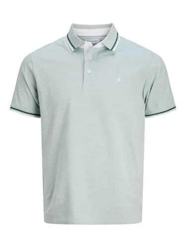 Image of JACK & JONES Men's Polo Tshirt Casual Cotton Collared Neck Short Sleeve Tee Top for Men Mineral Blue