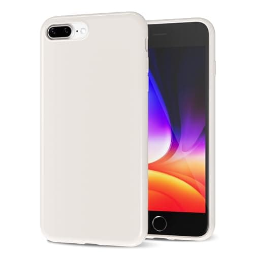 Image of LoeoeL for iPhone 8 Plus/ 7 Plus Phone Case Liquid Silicone, Cute Girly Thin Ultra Slim Jelly Soft Rubber Gel Protective Glossy Hard Plastic Case, Plain Solid Color Cover for Women Girl, Beige Cream