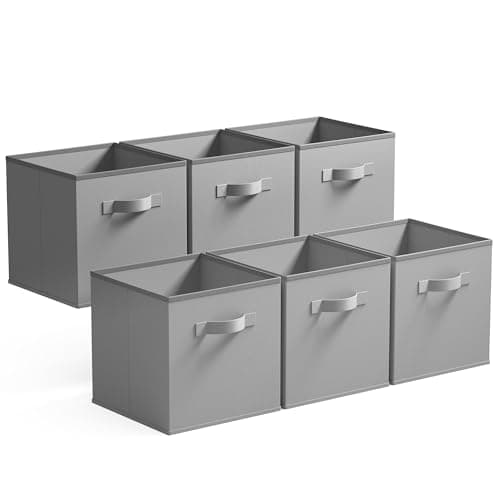Image of GRANNY SAYS Storage Cube Boxes, Pack of 6 Fabric Storage Cubes 33x33x33, Large Square Baskets for Shelves, Foldable Cube Box Organisers, Cubby Bins for Organising Clothes Kids Toys, Grey