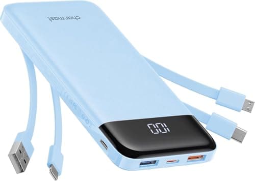 Image of Charmast Power Bank with Built in Cables X 4, 10000mAh USB C Battery pack 6 Outputs 3 Inputs with LED Display Type C Powerbank Portable Charger Compatible with Smartphones Tablets and More