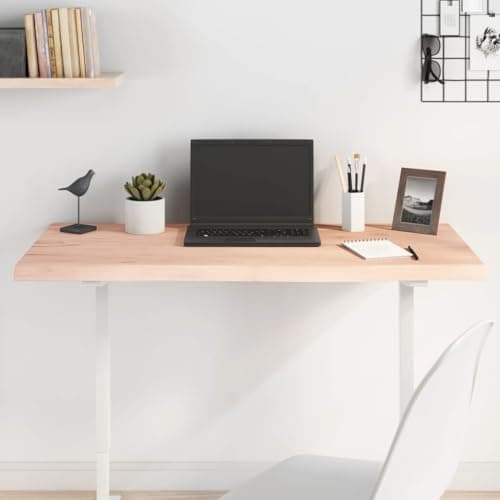 Image of SooIarix Solid Wood Oak Table Top 100 x 60 cm, Untreated, 2-4 cm Thick, Natural Edge, for Dining Table, Desk or Workbench, Maximum Load 48 kg