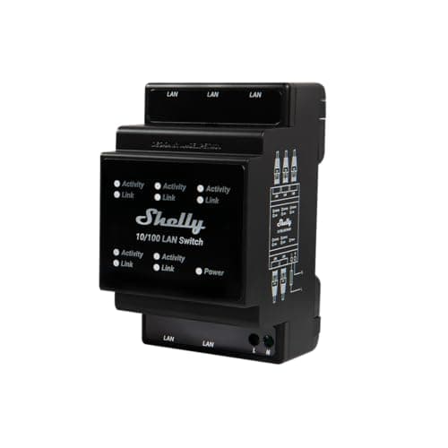 Image of Shelly LAN Switch | 5 Port RJ45 10/100 Mbps Fast Ethernet Switch | 110 - 230V | DIN-Mountable | Fanless | Plug & Play | Energy-Saving | Easy Installation | No Additional Adapter Required