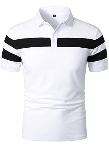 Image of HOOD CREW Men’s Short Sleeve Polo Shirt Striped Casual Tops Contrasting Colors T-Shirt White