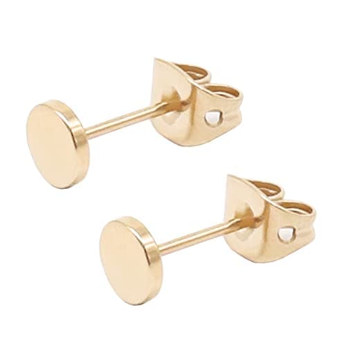 Image of Artskin Rose Gold Plated Titanium Dot Stud Earrings for Women Men Girls Hypoallergenic 4mm Round Flat Disc Dainty Earrings for Sensitive Ears (4mm, Rose Gold)