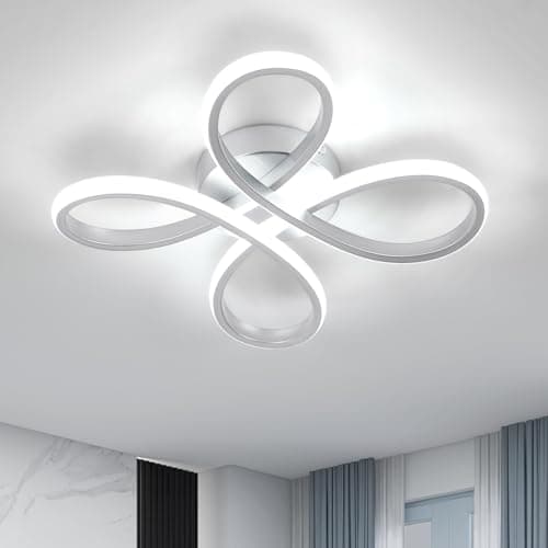 Image of Dorlink Ceiling Lights, Silver Flower Ceiling Light 30W, Creative Flower Shape Chandeliers Ceiling Light for Living Room, Semi Flush Ceiling Lamp for Bedroom, Kitchen, 6500K Cool White