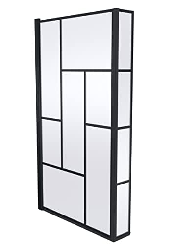 Image of Balterley 795 x 1430mm L-Shaped Bath Shower Screen, Square Framed Shower Screens for Baths, Fixed Return Panel, 6mm Toughened Safety Bath Door Screen, 180° Pivot Reversible Door Screens (Black)