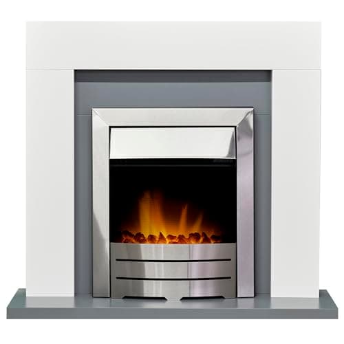 Image of Adam Dakota Fireplace in Pure White & Grey with Colorado Electric Fire in Brushed Steel, 39 Inch