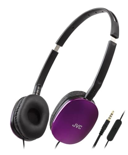 Image of JVC HA-S160M-V Flats Foldable and Compact Headphones in Glossy Trendy Colour, with Switch for Microphone On/Off, Ideal for Teleworking and Online Seminars (Purple)