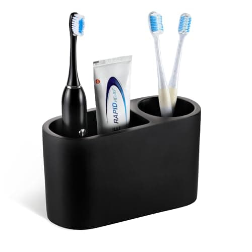 Image of Luxspire Toothbrush Holder, 2 Slots Toothbrush and Toothpaste Holdersfor Bathrooms, Resin Toothbrush Holder Electric Toothbrush Stand for Vanity Countertop, Bathroom Accessories, Matte Black