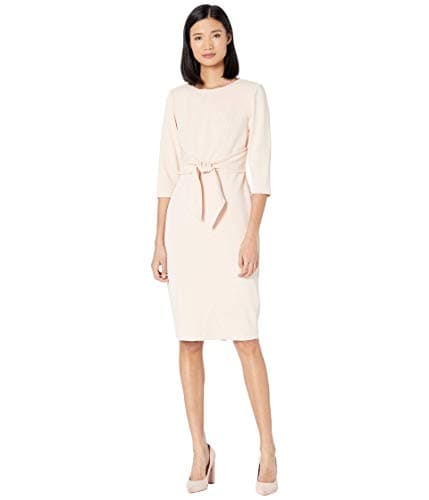 Image of Adrianna Papell Women's Bow Sheath Dress with Three Quarter Sleeves, Blush, 14