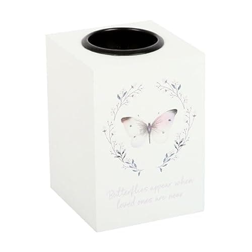 Image of Butterflies Appear Tealight Candle Holder | White Box-Style Memorial Candle Holder | MDF Remembrance Gift with Sentimental Butterfly Design | Fits One Standard Tealight