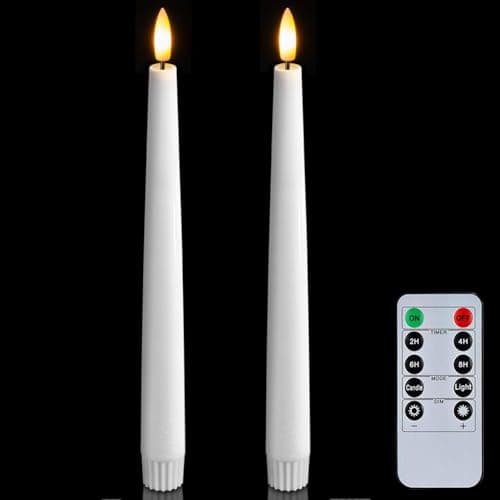 Image of Homemory 2 Pack Real Wax Flameless Taper Candles with Remote and Timer, 9.6 inch Battery Operated Stick Flickering, Led Window Table Candles with Lifelike Flame for Indoor Home Decor