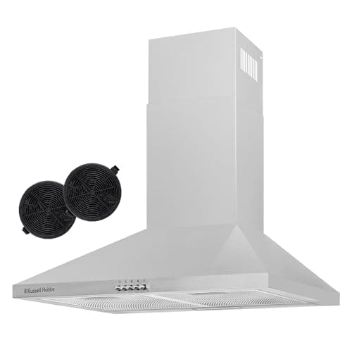 Image of Russell Hobbs 60cm Chimney Cooker Hood in Stainless Steel with 3 Speed Settings, 2x Carbon Filters, Extraction or Recirculation, 400 m³/h Extraction Rate, LED Lights, A++ Energy Rating, RH60SCH03A1SS