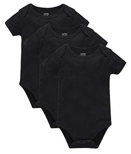 Image of kavkas Short Sleeve Baby Bodysuit Newborn Cotton Vest Soft Undershirts Pack of 3, Black 12-18 Months